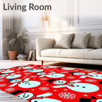 Red Festive Snowman Snowflake Toss Rug