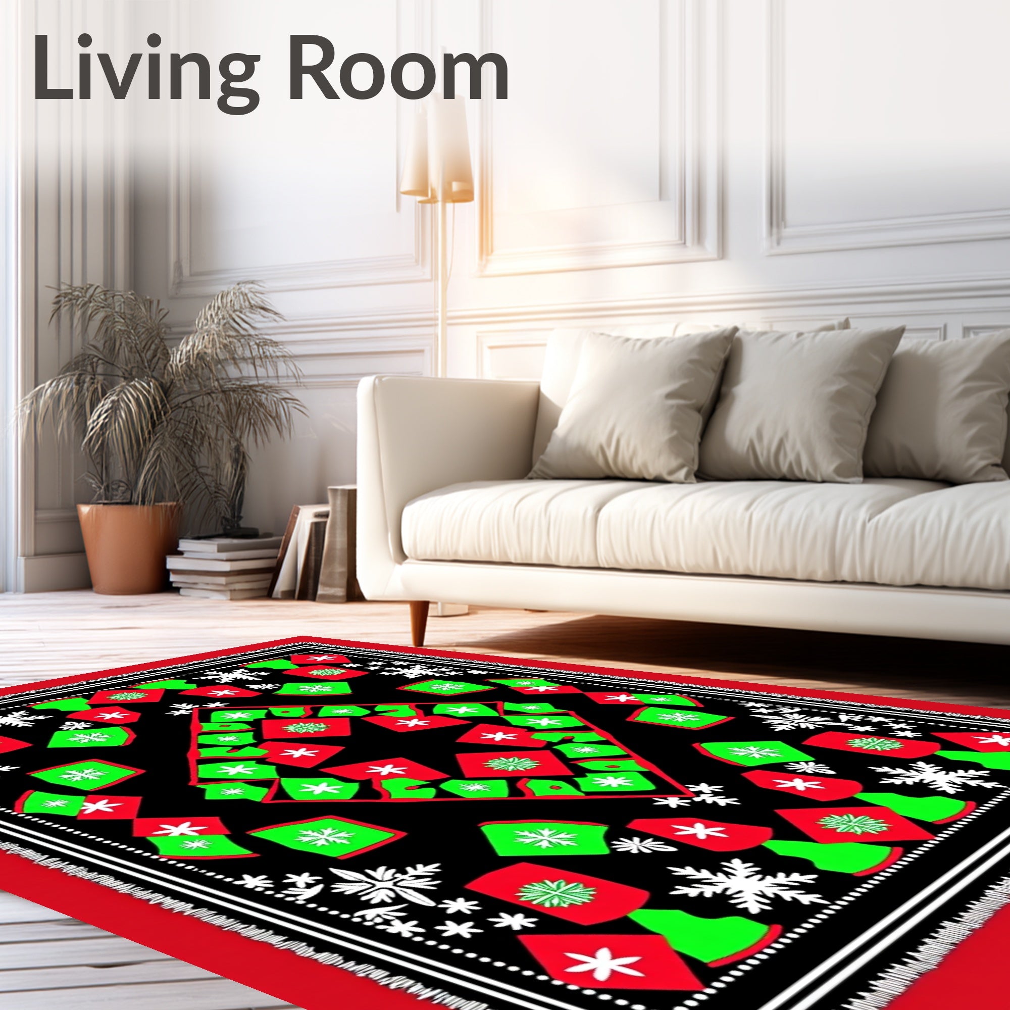 Festive Holiday Snowflakes Geometric Rug