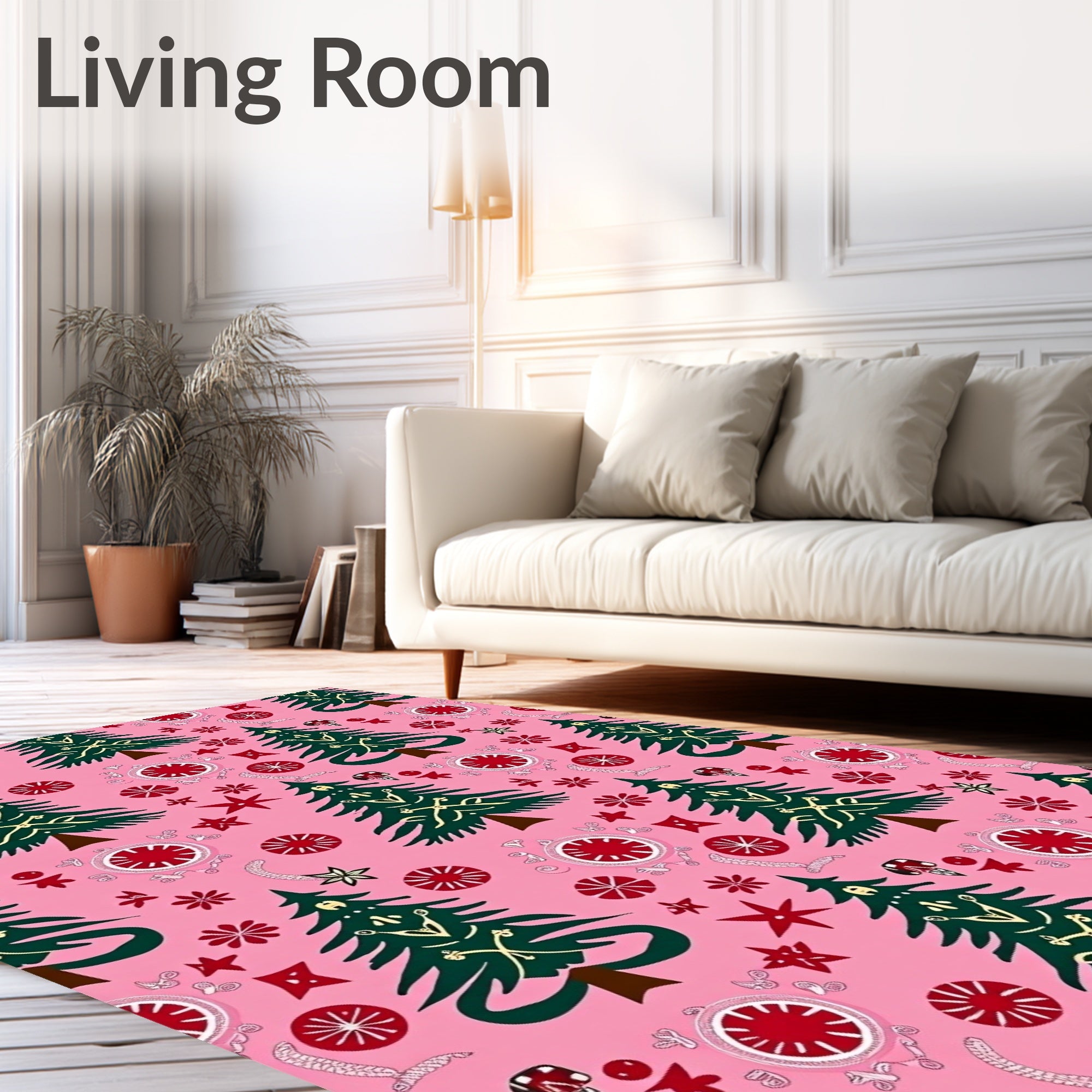 Pink Evergreen Trees and Ornaments Rug