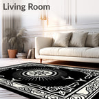 Black White Sunburst Medallion Border Rug