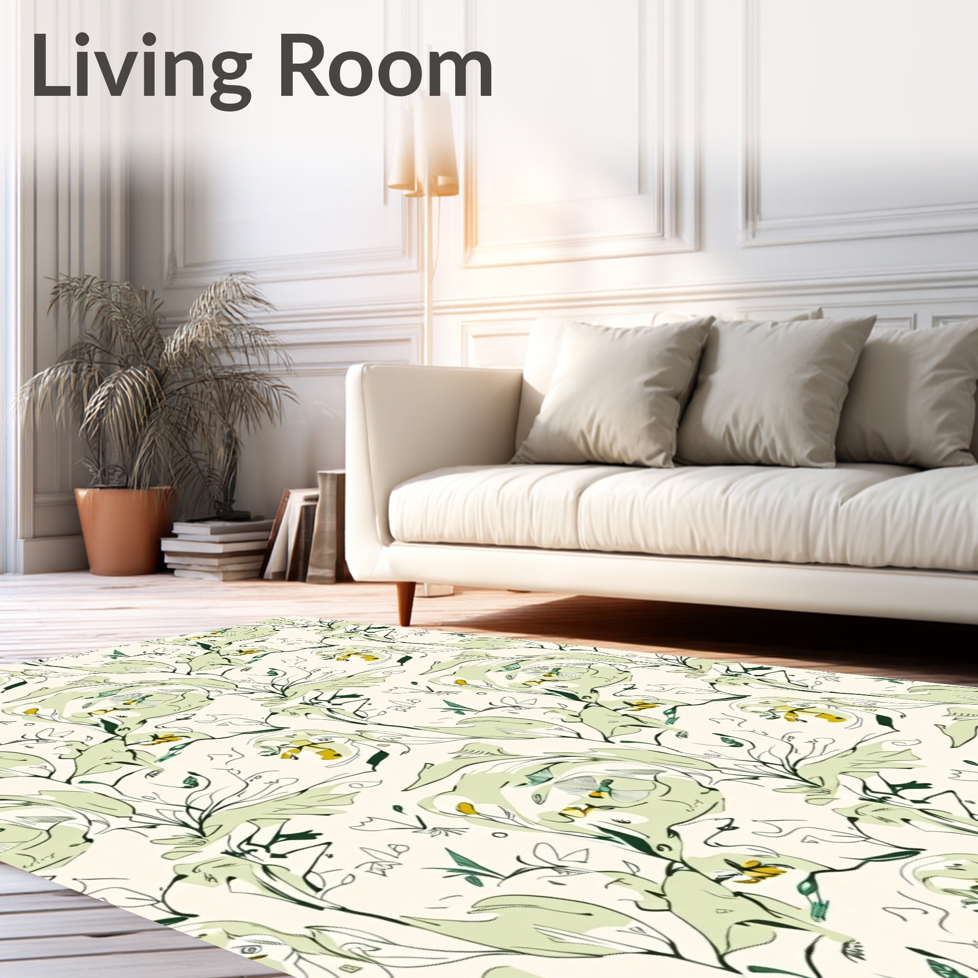 Whimsical Green Floral Vine Delight Rug