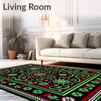 Vibrant Red Green Floral Starburst Rug