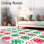 Classic Red Green Floral Squares Rug