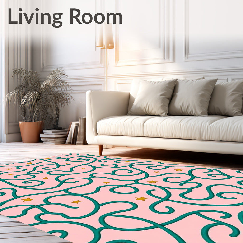 Pink Teal Swirls Stars Rug