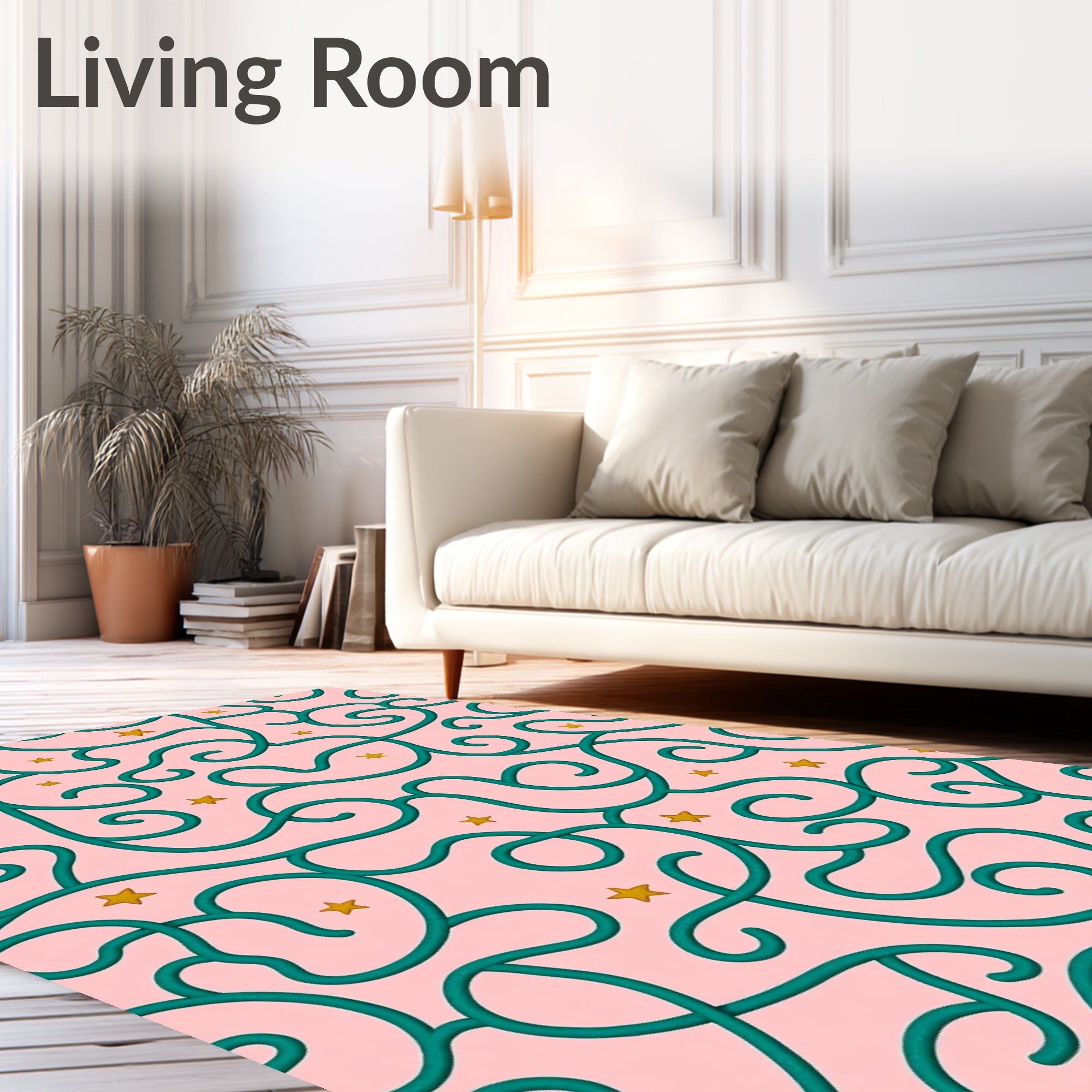 Pink Teal Swirls Stars Rug
