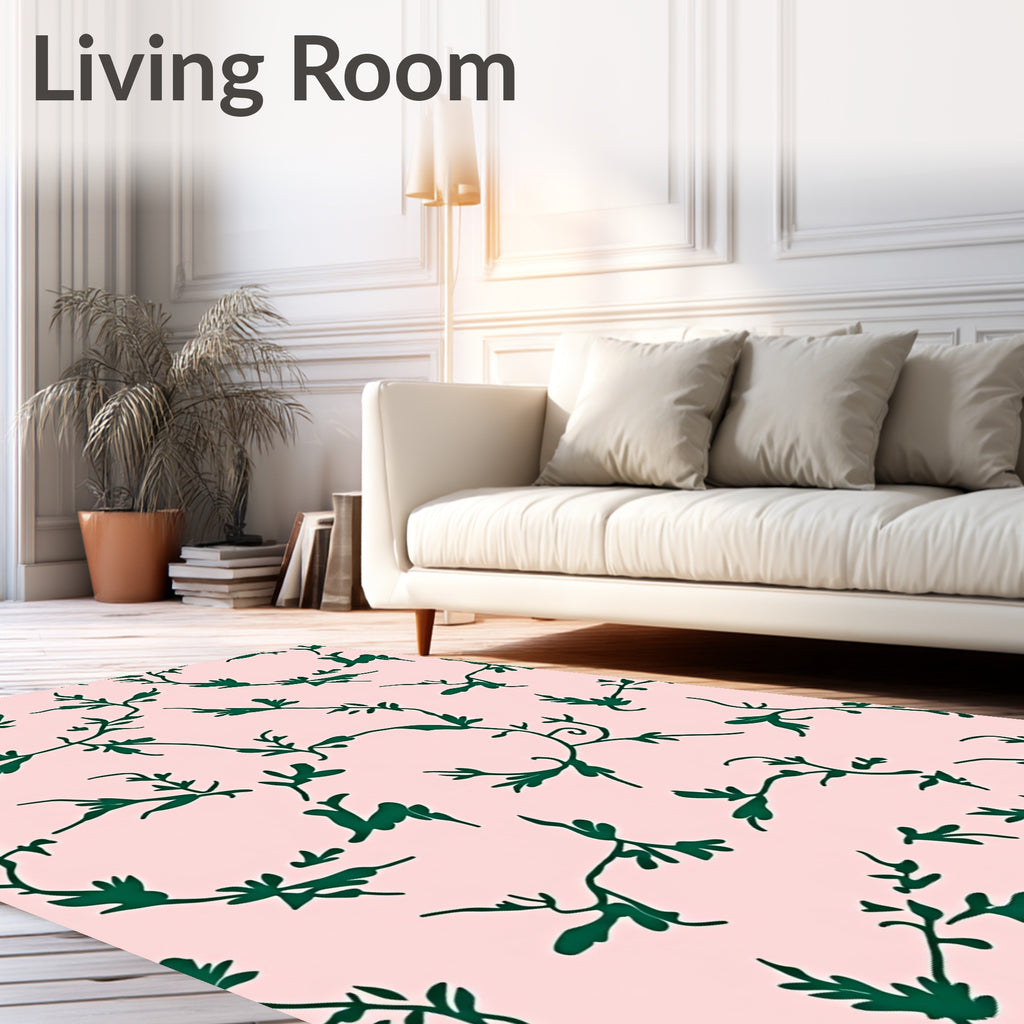Emerald Vine On Pastel Pink Background Rug