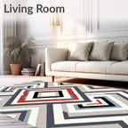 Geometric Diamond Red Blue Stripe Rug