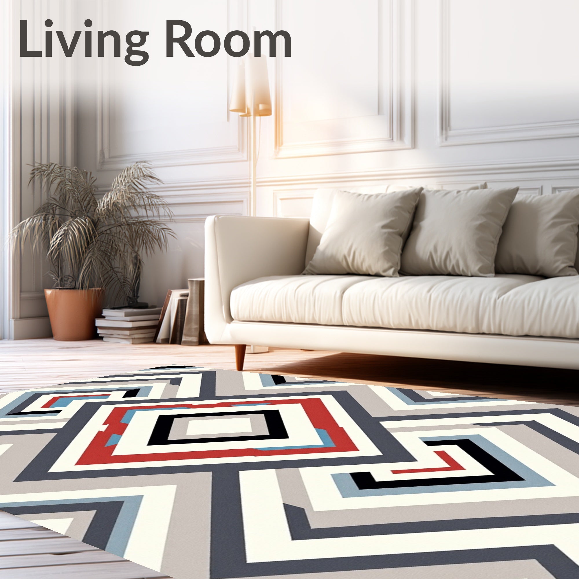 Geometric Diamond Red Blue Stripe Rug