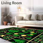 Green Gold Christmas Tree Ornament Squares Rug