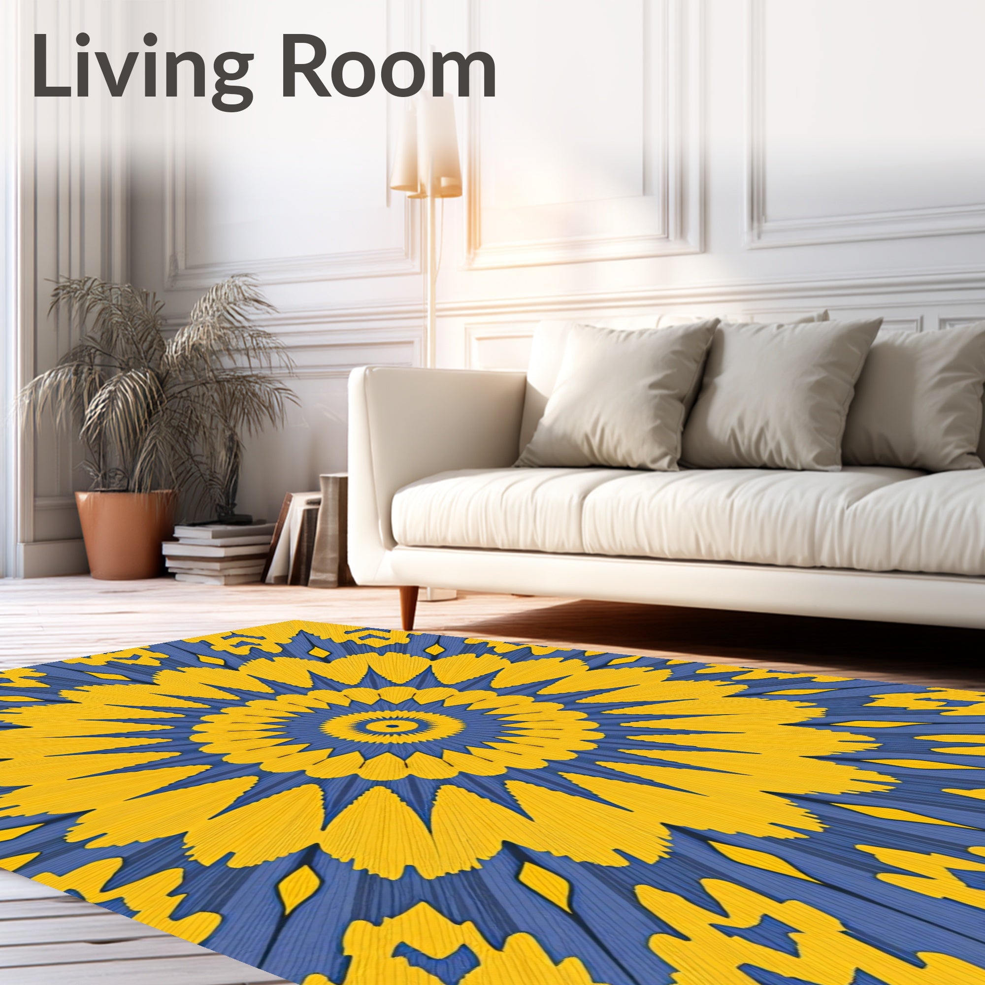 Vibrant Yellow Blue Radial Burst Rug