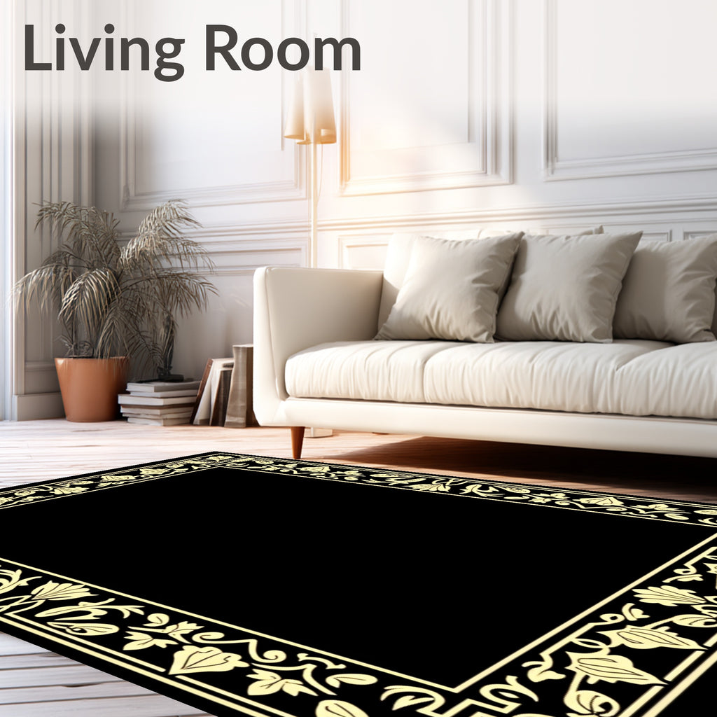 Golden Floral Border Frame Rug