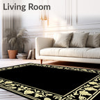 Golden Floral Border Frame Rug