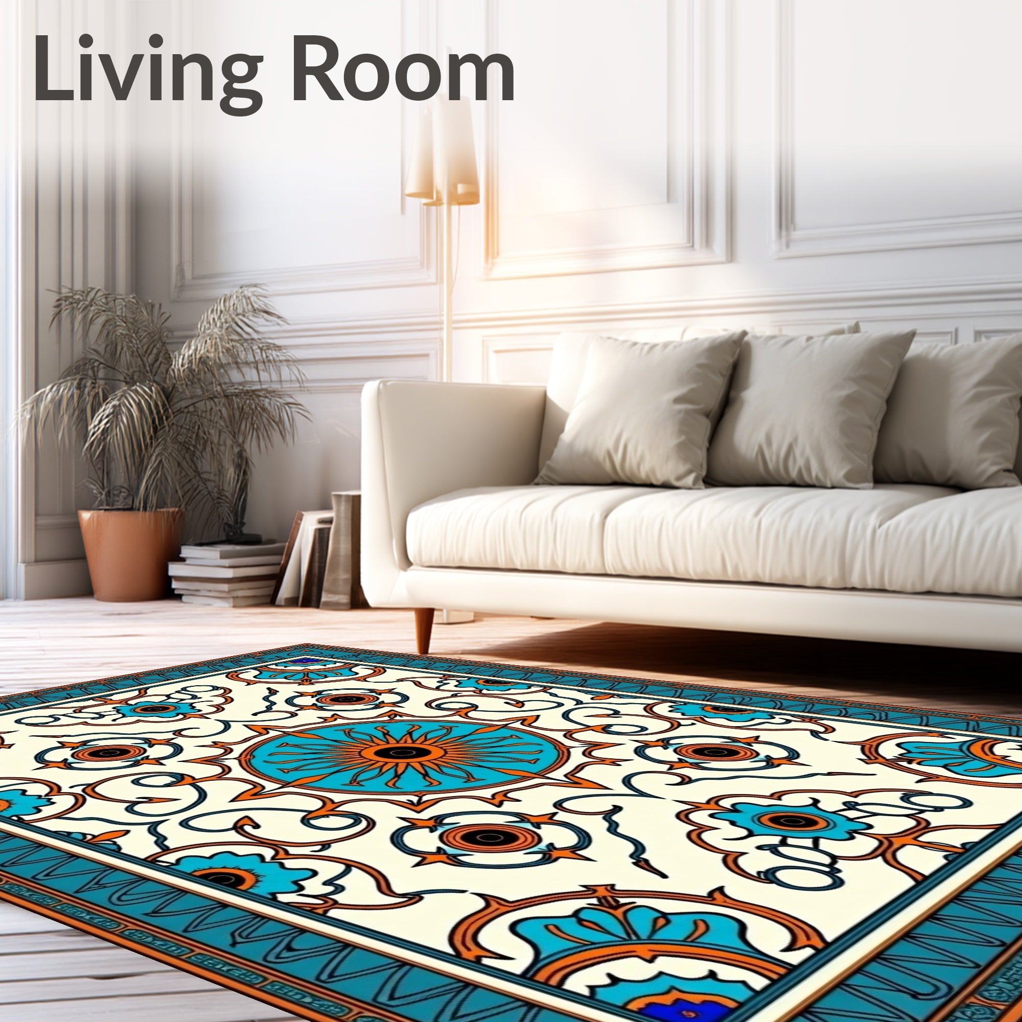 Ornate Teal Orange Sun Medallion Rug