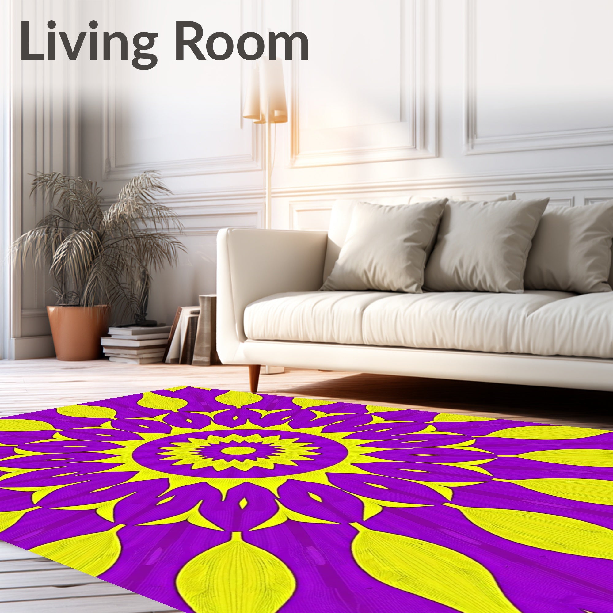 Vibrant Purple Yellow Starburst Rug