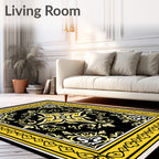 Ornate Black and Yellow Floral Medallion Rug