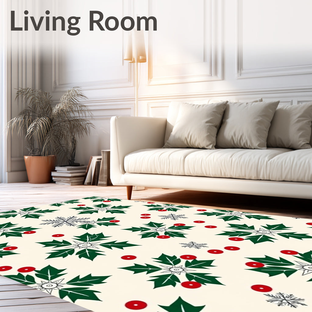 Cream Holly Berry Snowflake Collage Rug