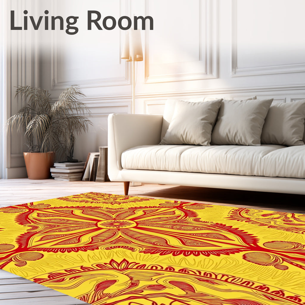Radiant Sunburst Medallion Yellow Red Rug