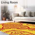 Radiant Sunburst Medallion Yellow Red Rug