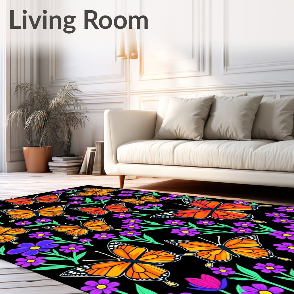 Whimsical Orange Monarch Butterfly Garden Rug