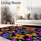 Whimsical Orange Monarch Butterfly Garden Rug