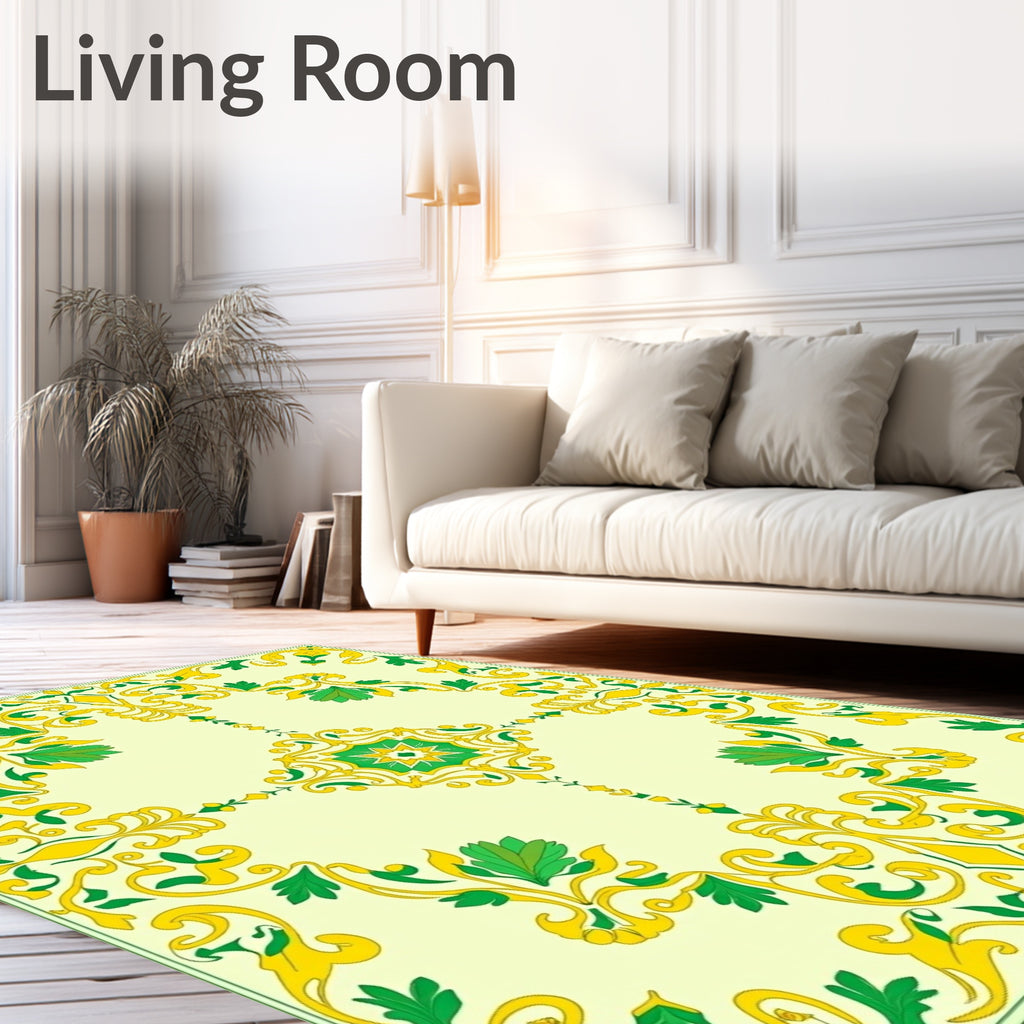 Yellow Green Floral Medallion Garden Rug