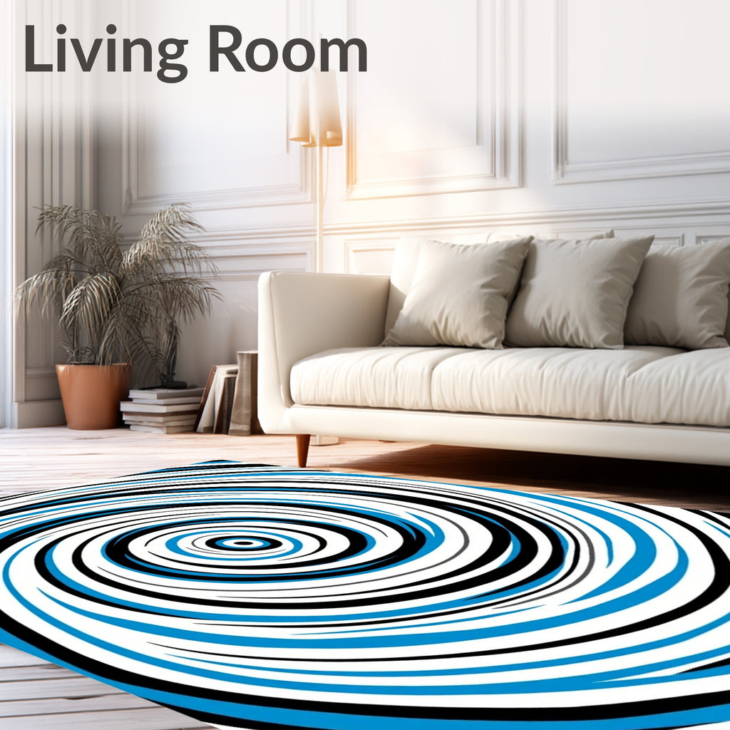Vibrant Blue Black Swirl Rug