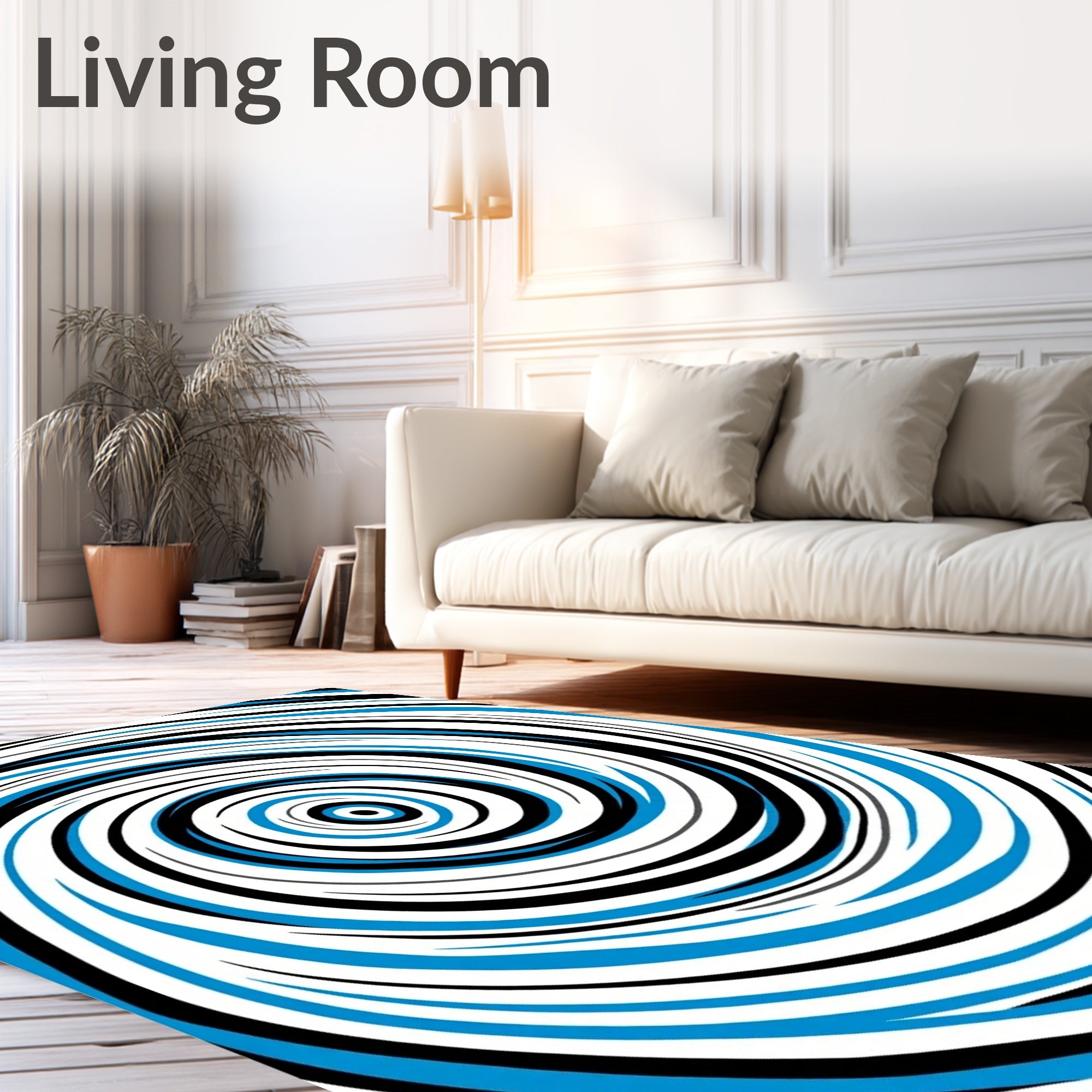 Vibrant Blue Black Swirl Rug