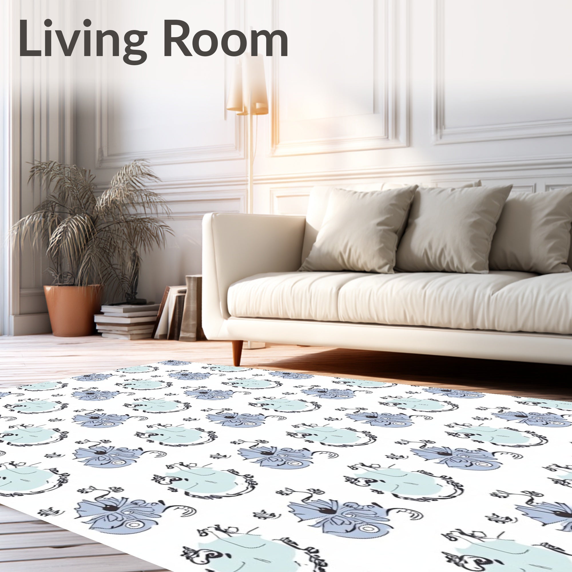 Soft Blue Floral Outline Rug