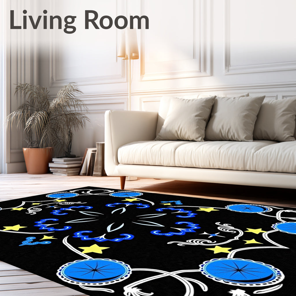 Golden Yellow Star Blue Medallion Rug