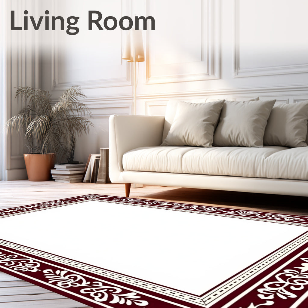Bold Crimson Floral Vine Border Rug