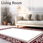Bold Crimson Floral Vine Border Rug