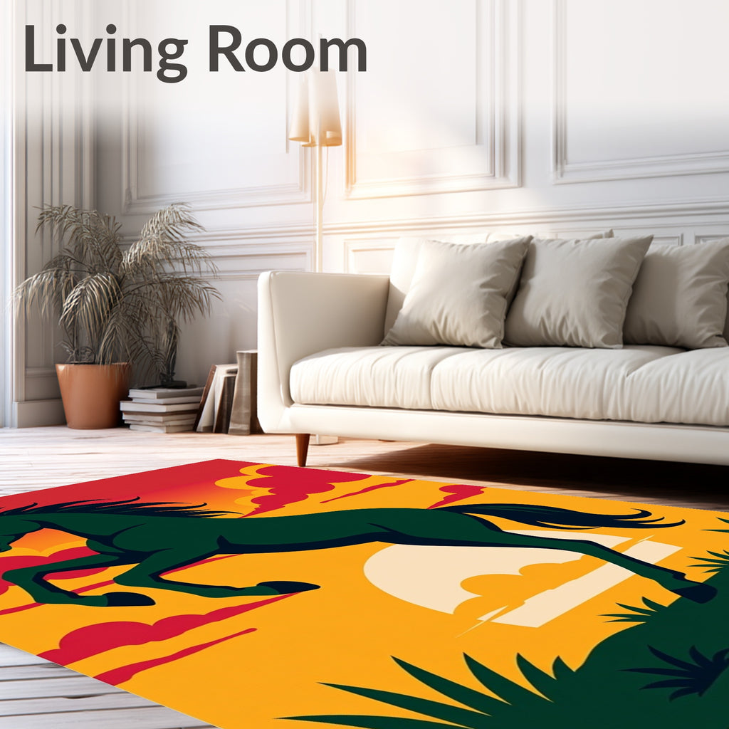 Dark Horse Rearing Sunset Sky Rug