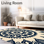 Navy Blue Floral Medallion Art Rug