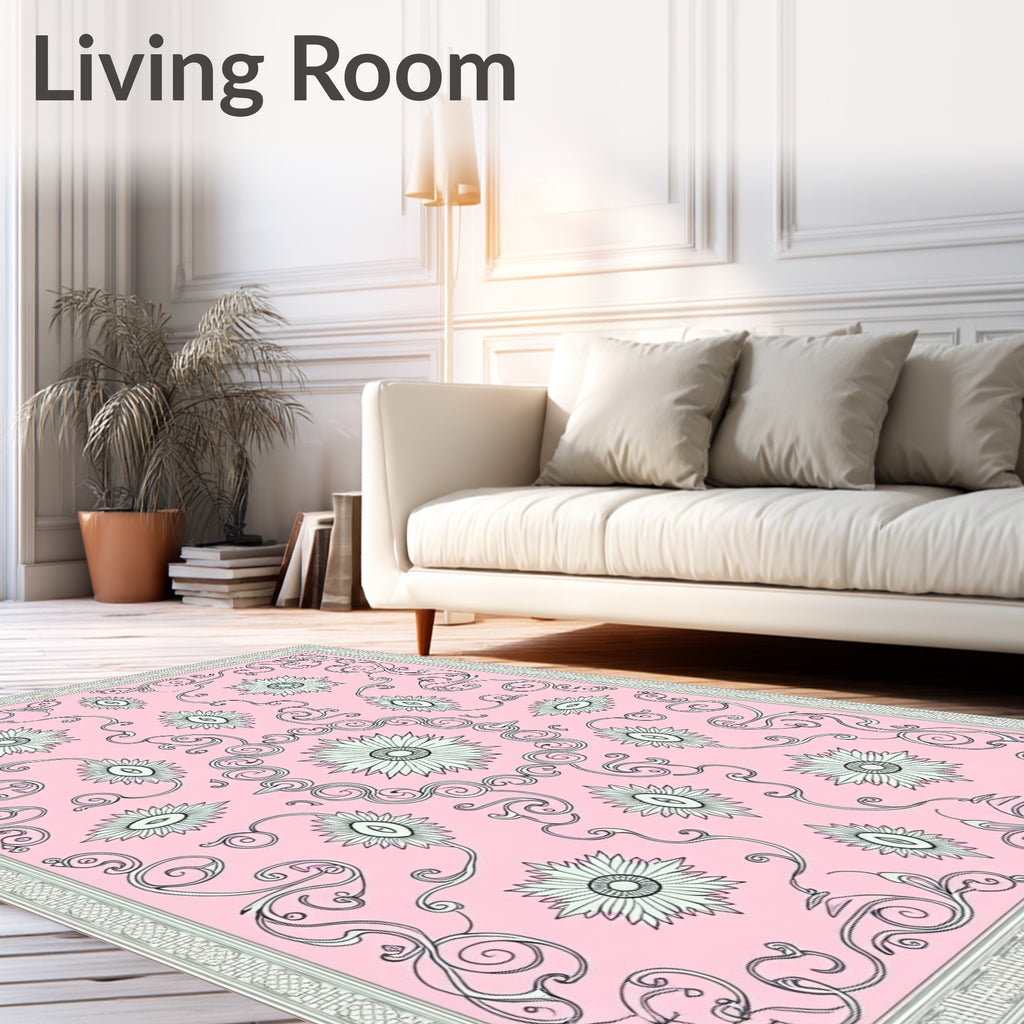 Pale Pink Floral Scrollwork Medallion Rug