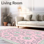 Pale Pink Floral Scrollwork Medallion Rug