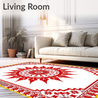 Bold Red Circular Sunburst Border Rug