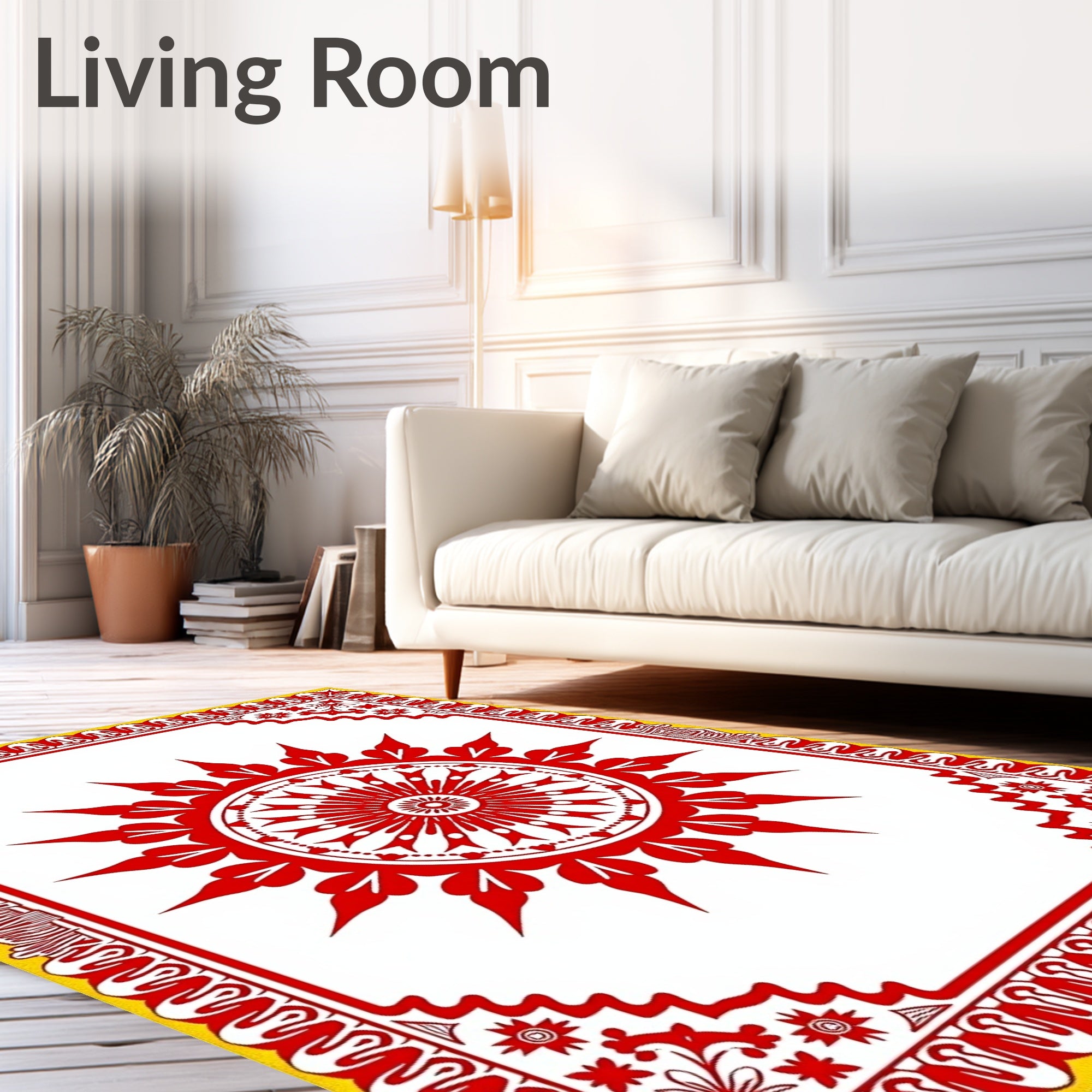 Bold Red Circular Sunburst Border Rug