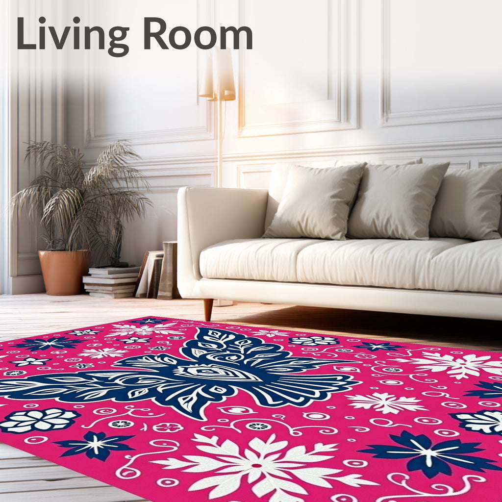 Vibrant Pink Abstract Bird Floral Rug