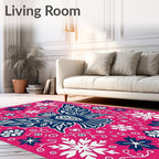 Vibrant Pink Abstract Bird Floral Rug