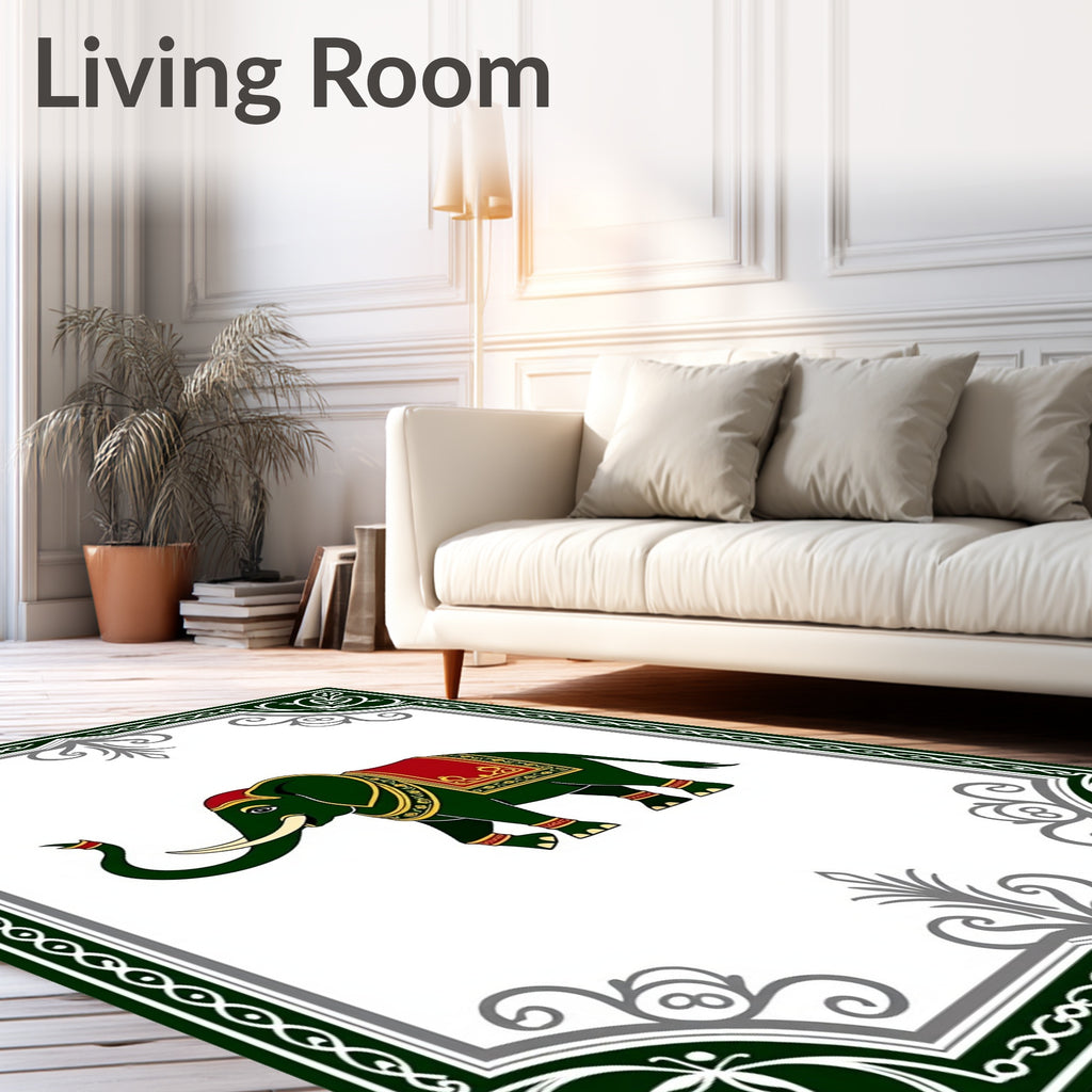Emerald Elephant Red Medallion Border Rug