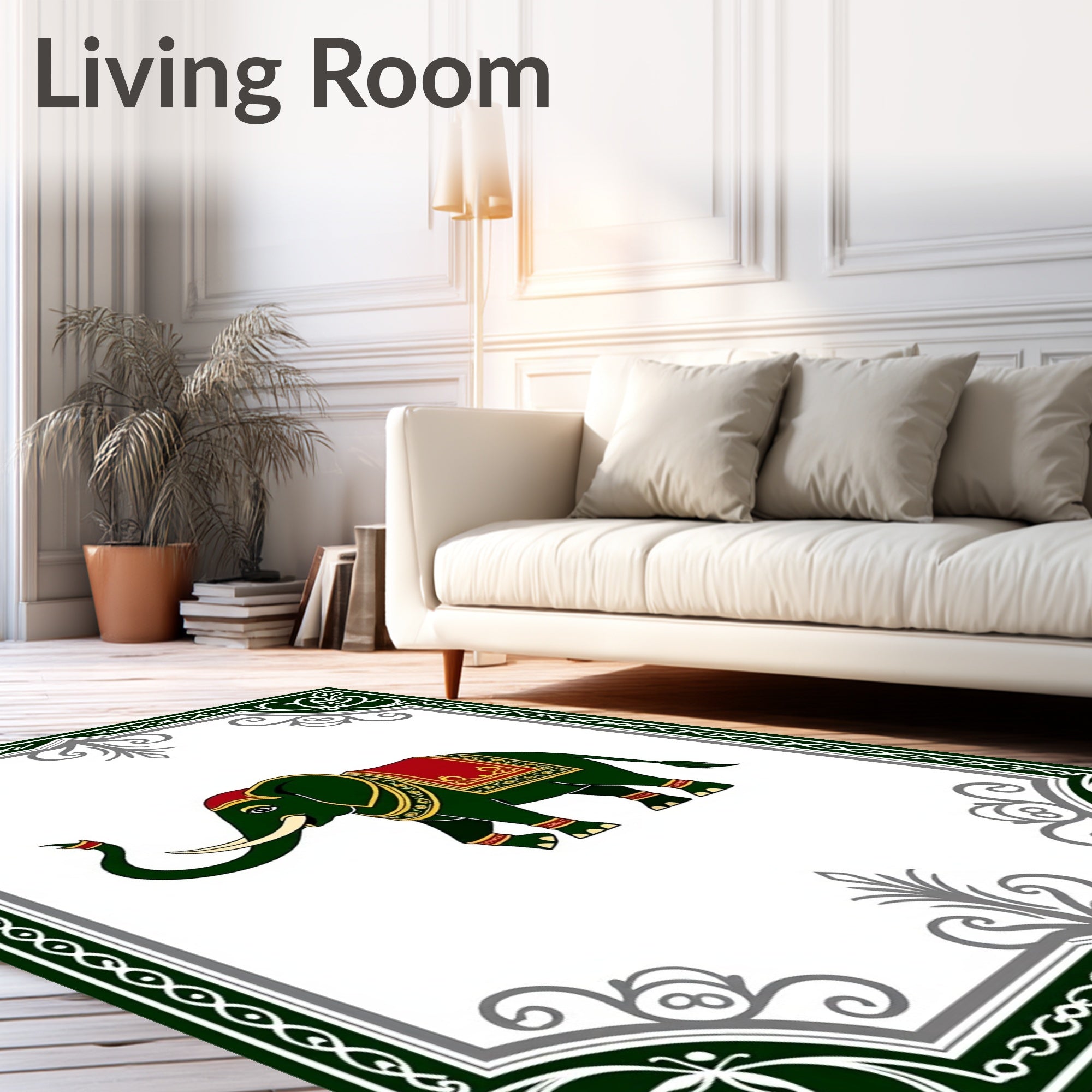 Emerald Elephant Red Medallion Border Rug