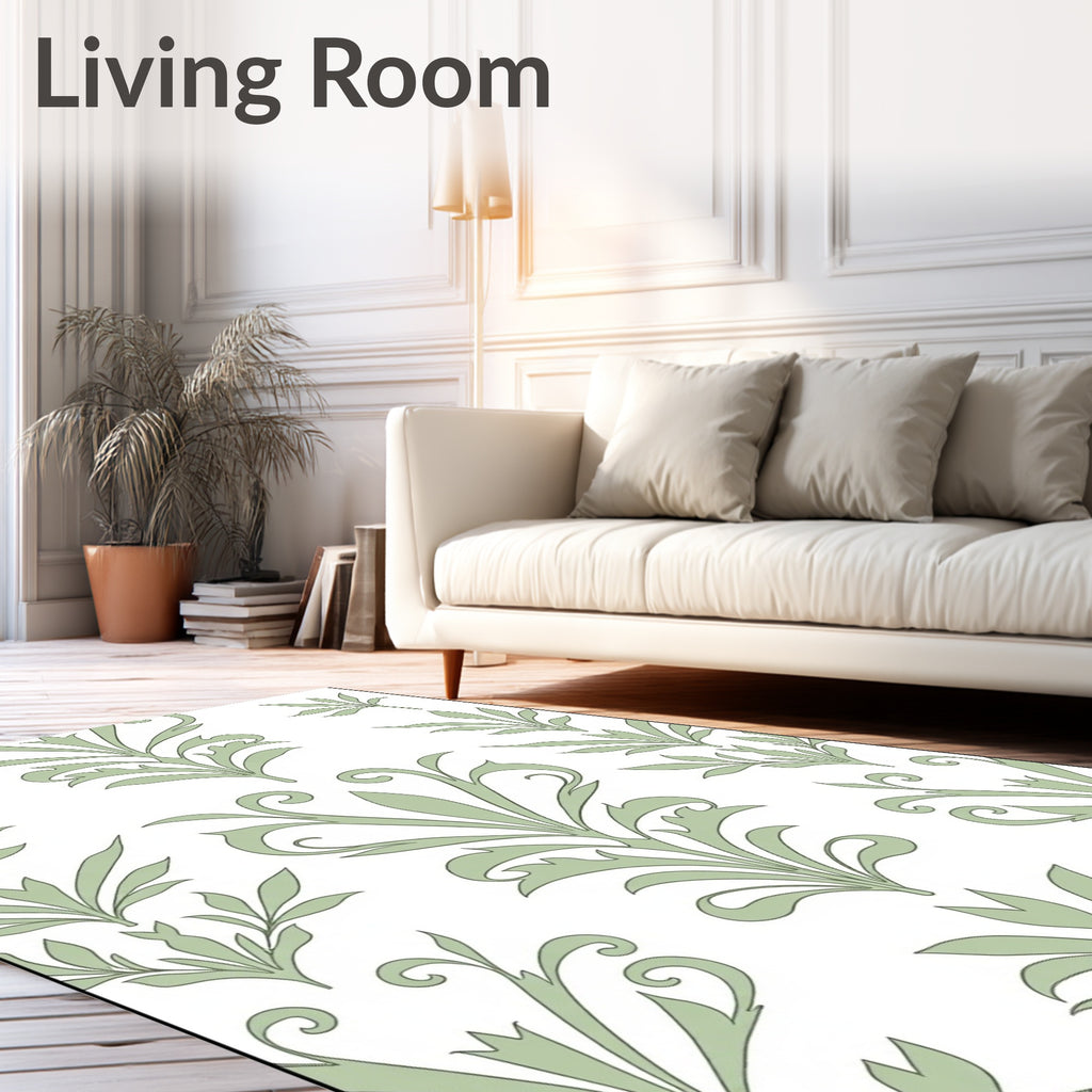 Sage Green Art Nouveau Floral Garden Rug