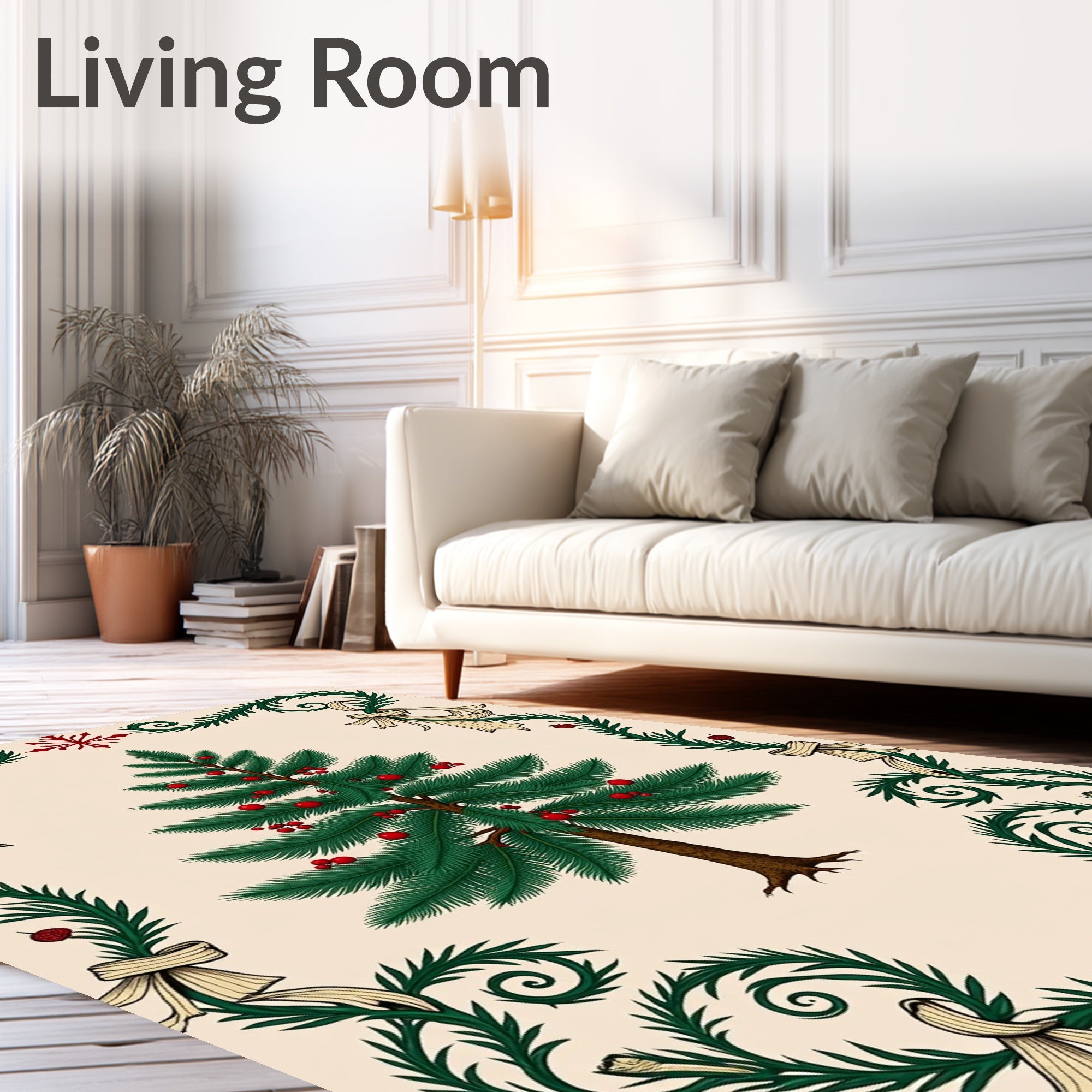 Festive Evergreen Garland with Cherries Rug