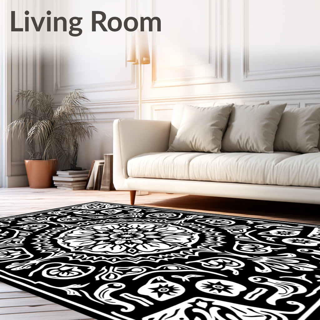 Monochromatic Floral Mandala Inverted Symmetry Rug