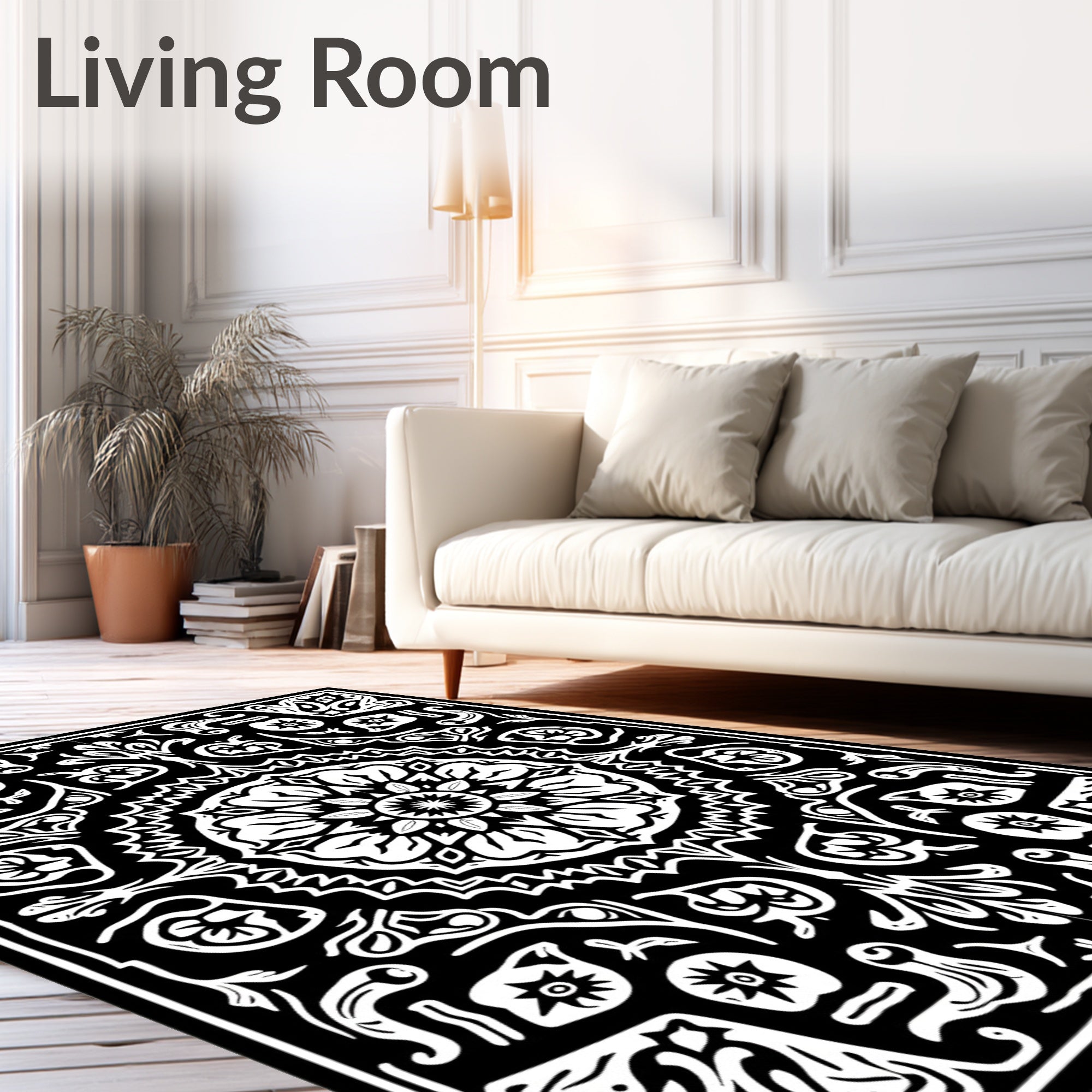 Monochromatic Floral Mandala Inverted Symmetry Rug