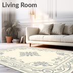 Ornate Cream Gray Floral Border Rug