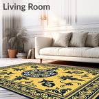 Luminous Yellow Blue Ornamental Medallion Rug