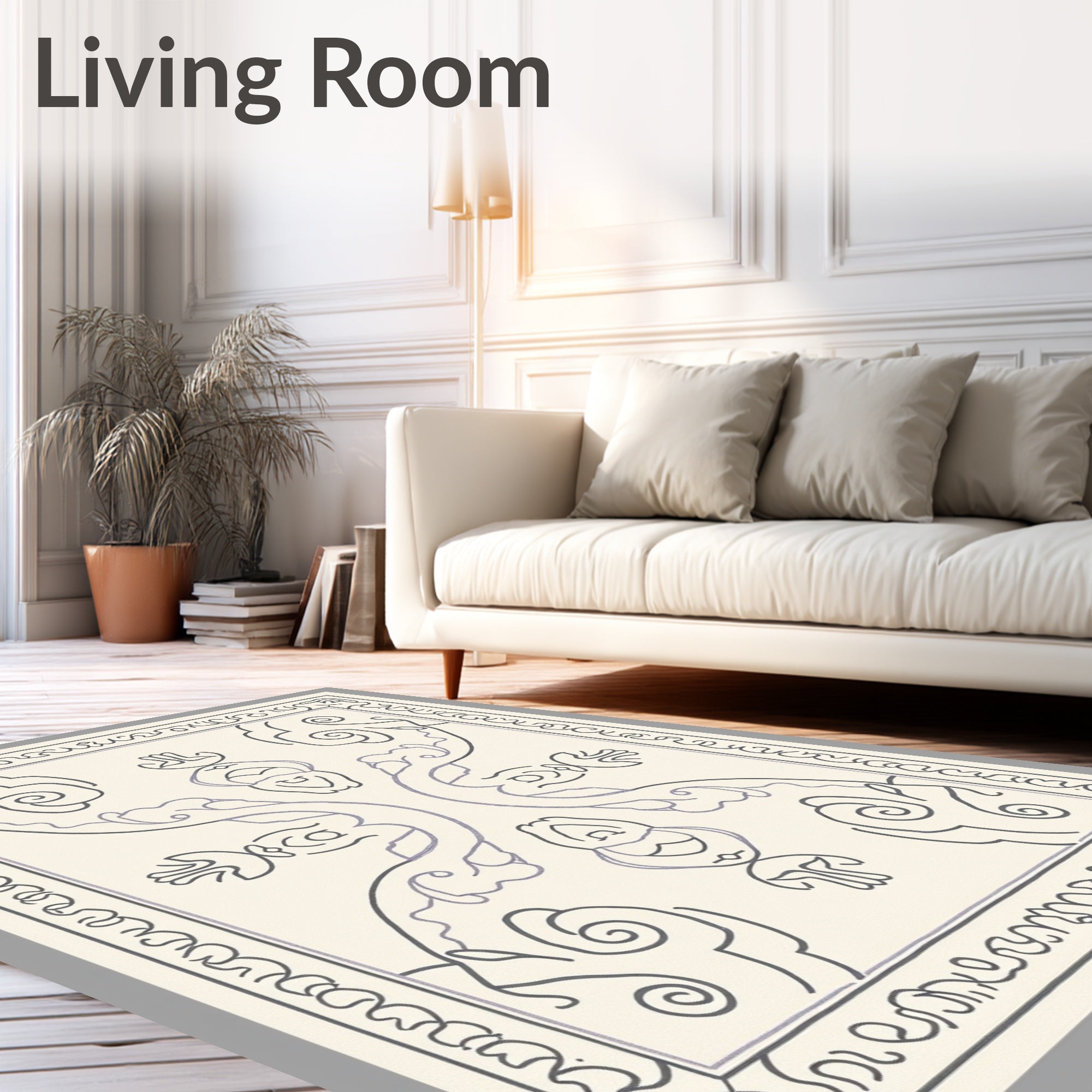 Ornate Gray Floral Symmetry Rug