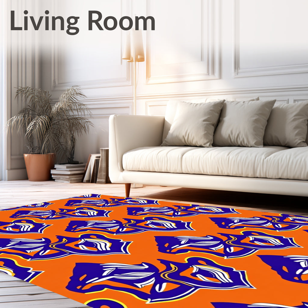 Bold Blue White Orange Kente Abstract Rug