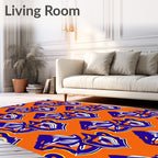 Bold Blue White Orange Kente Abstract Rug